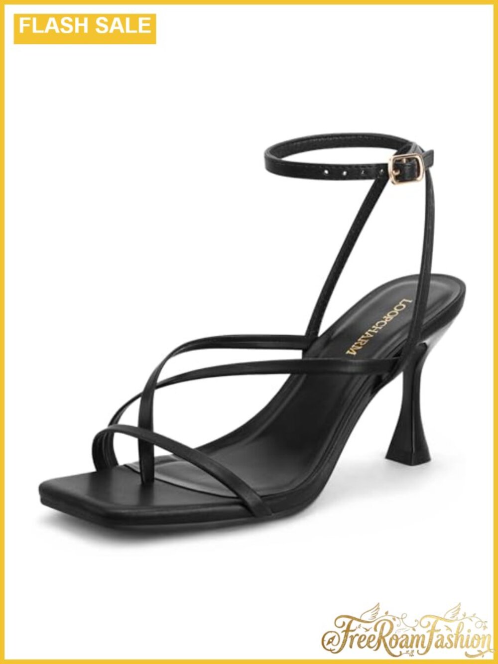 Faux Leather Kitten Heel Sandals Square Open Toe Ankle Strap
